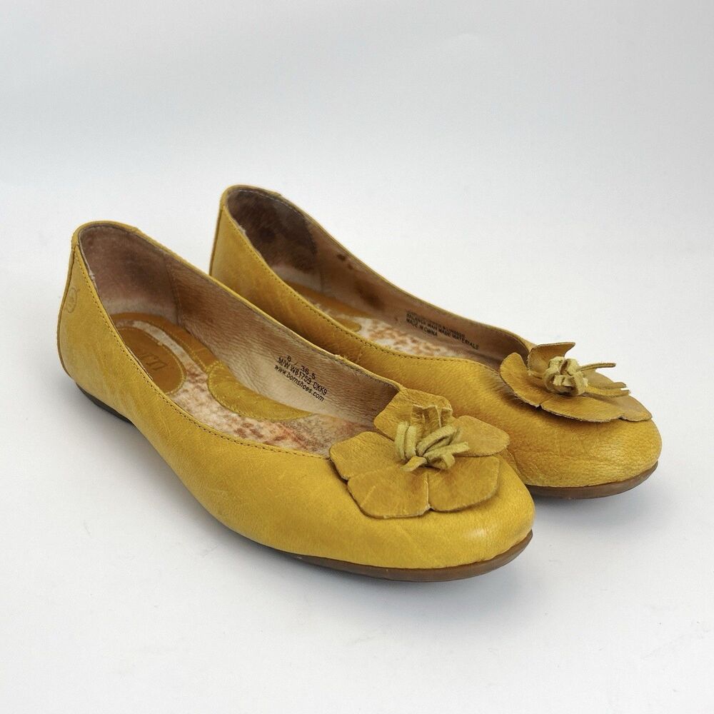 Born Leather Flower Ballet Flats Womens Size 6 US 36.5 EU Yellow Peony Leather